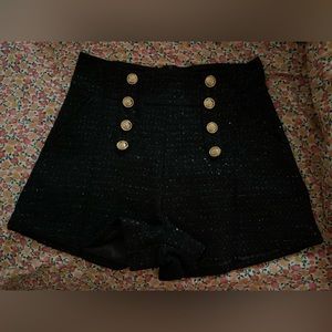 Black Woven Sequin Shorts (High Waisted)